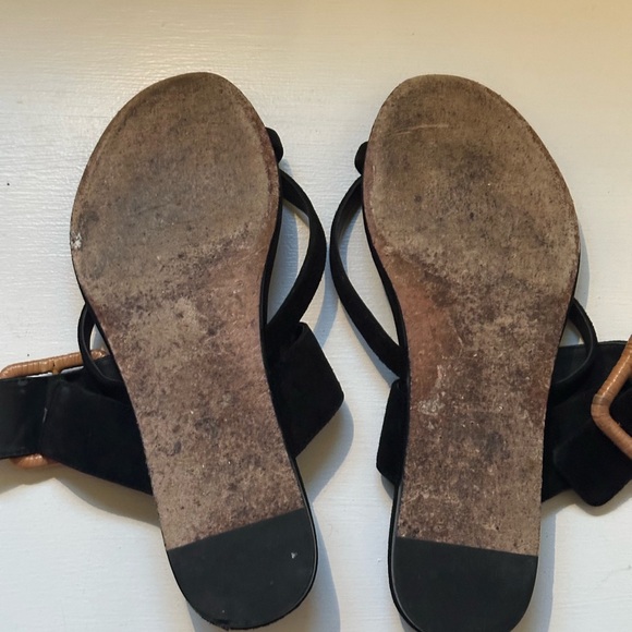 Veronica Beard Salva Black Suede Sandals with Tan Buckle - Picture 3 of 9